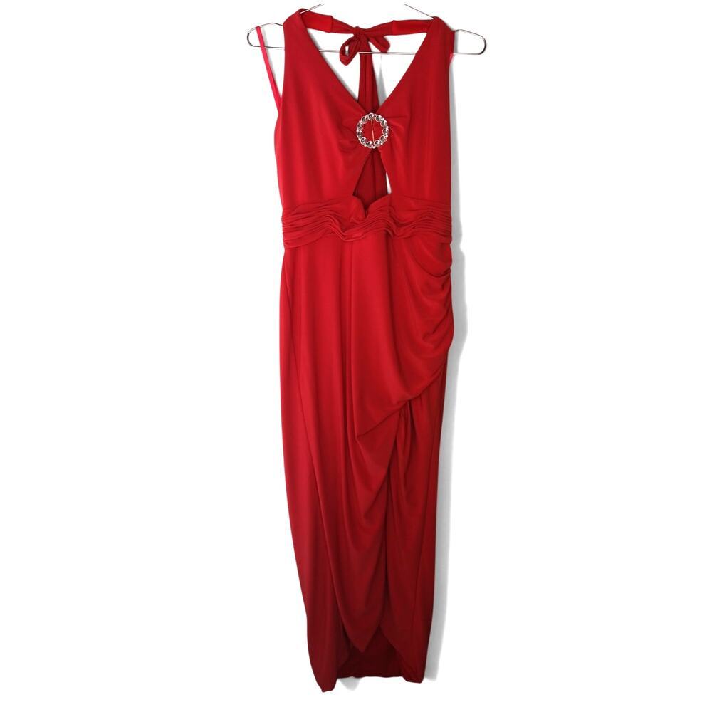 New with Tags Mac Duggal 76993 Faux Wrap Jersey Gown Cut Out Size 14W Party - Picture 3 of 16